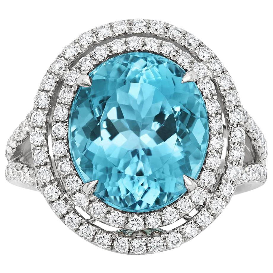 Tivon 18 Carat White Gold Santa Maria Aquamarine and Diamond Ring For Sale