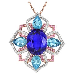 Tivon 18 Carat White & Rose Gold AAAA Tanzanite, Pink Sapphire & Diamond Pendant