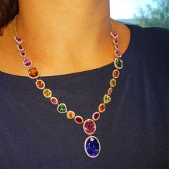 Tivon 18 Carat White, Yellow & Rose Gold Multi-colour gemstone & Diamond Collier
