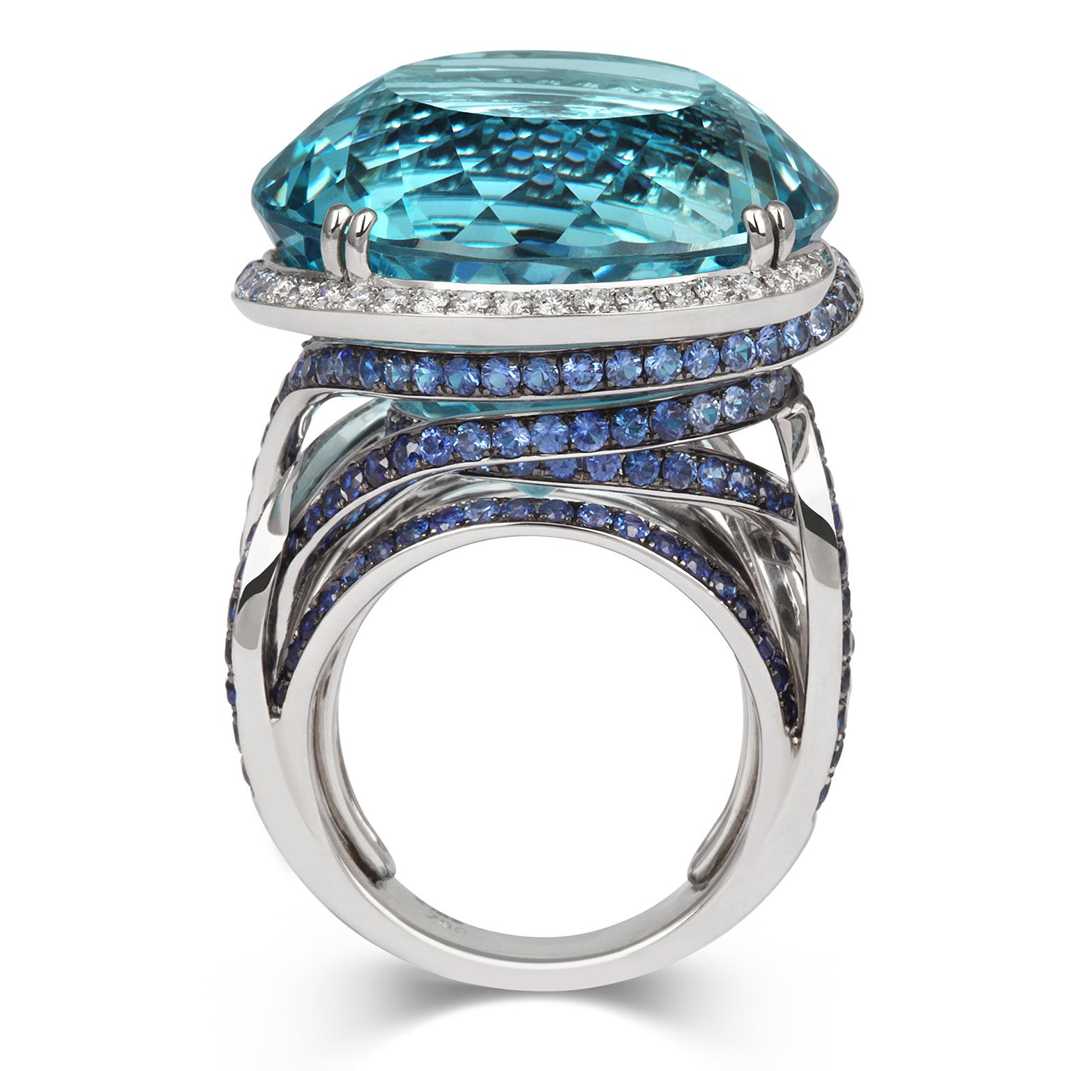'THE OCEAN BLUE' - When sailing and yachting is your passion, this grand gala cocktail ring is the quintessential must-have creation to elevate the experience. It has been crafted in 18ct White Gold and set with almost half a carat of fine