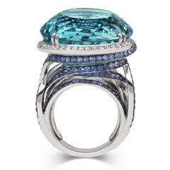 Tivon 18 Karat White Gold Blue Topaz Sapphire Diamond Cocktail Ring
