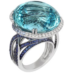 Tivon 18 Karat White Gold Blue Topaz Sapphire Diamond Cocktail Ring