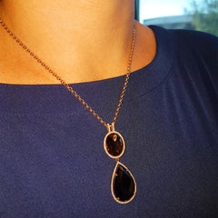 Tivon 18ct Rose Gold large checkerboard cut Smokey Quartz and Diamond Pendant