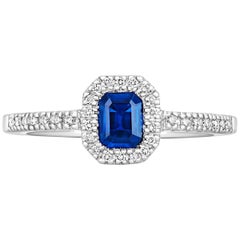 Tivon 18ct White Gold Pave set white Diamond and Emerald cut Blue Sapphire Ring