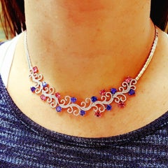 Tivon Diamond Tanzanite & Pink Tourmaline 18k White Gold Collier