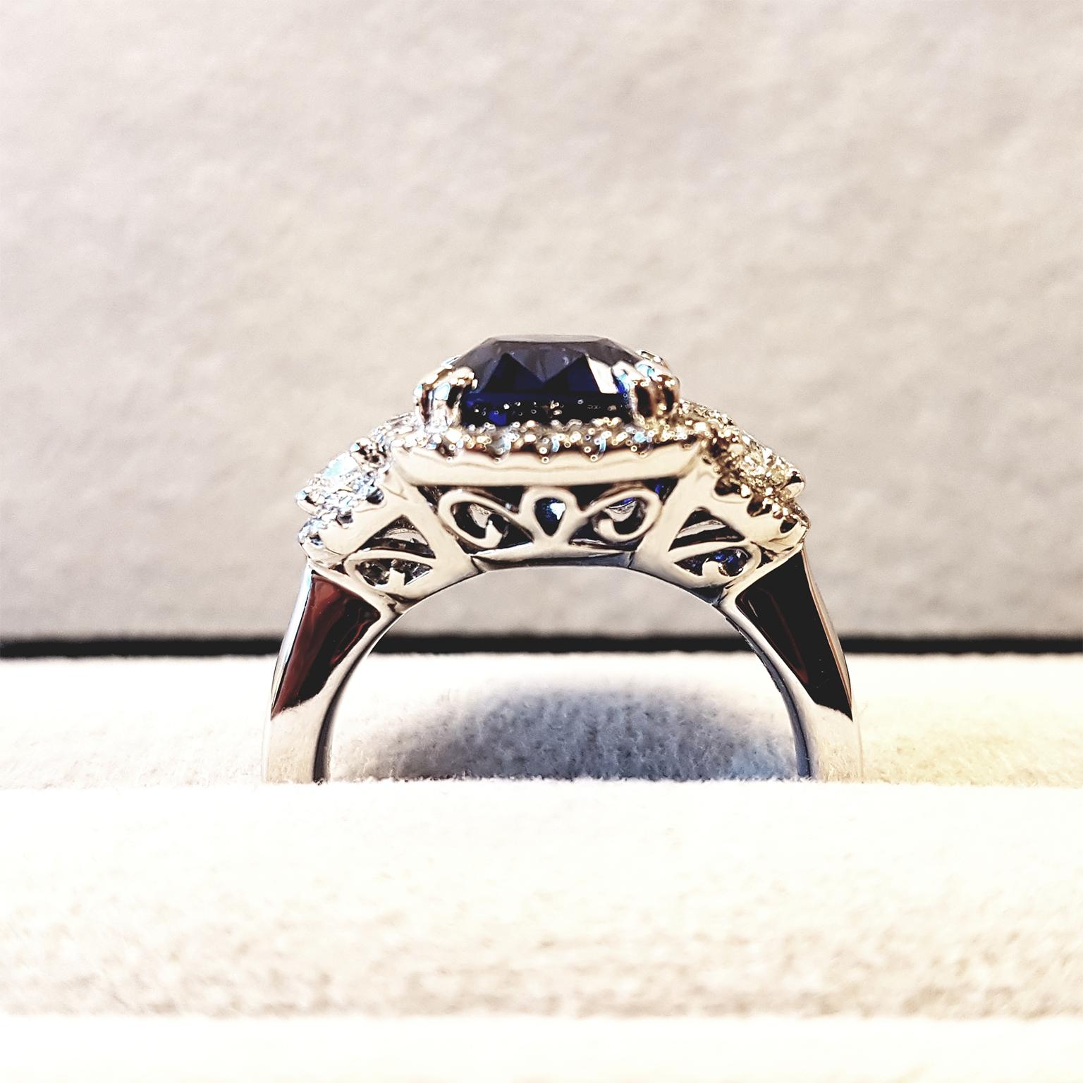 Modern Tivon Platinum Fine Blue Sapphire and Diamond Dress Ring For Sale