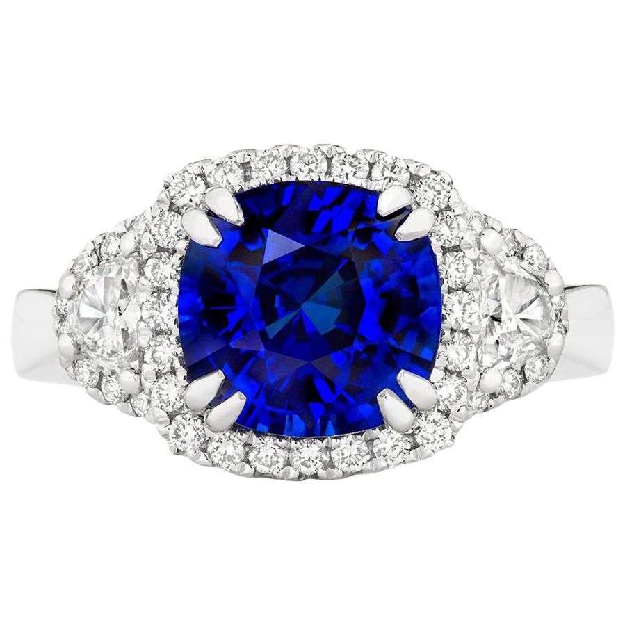 Tivon Platinum Fine Blue Sapphire and Diamond Dress Ring For Sale