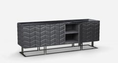 Tiyo Contemporary Sideboard in Black Leather and Alcantara by Mansi London