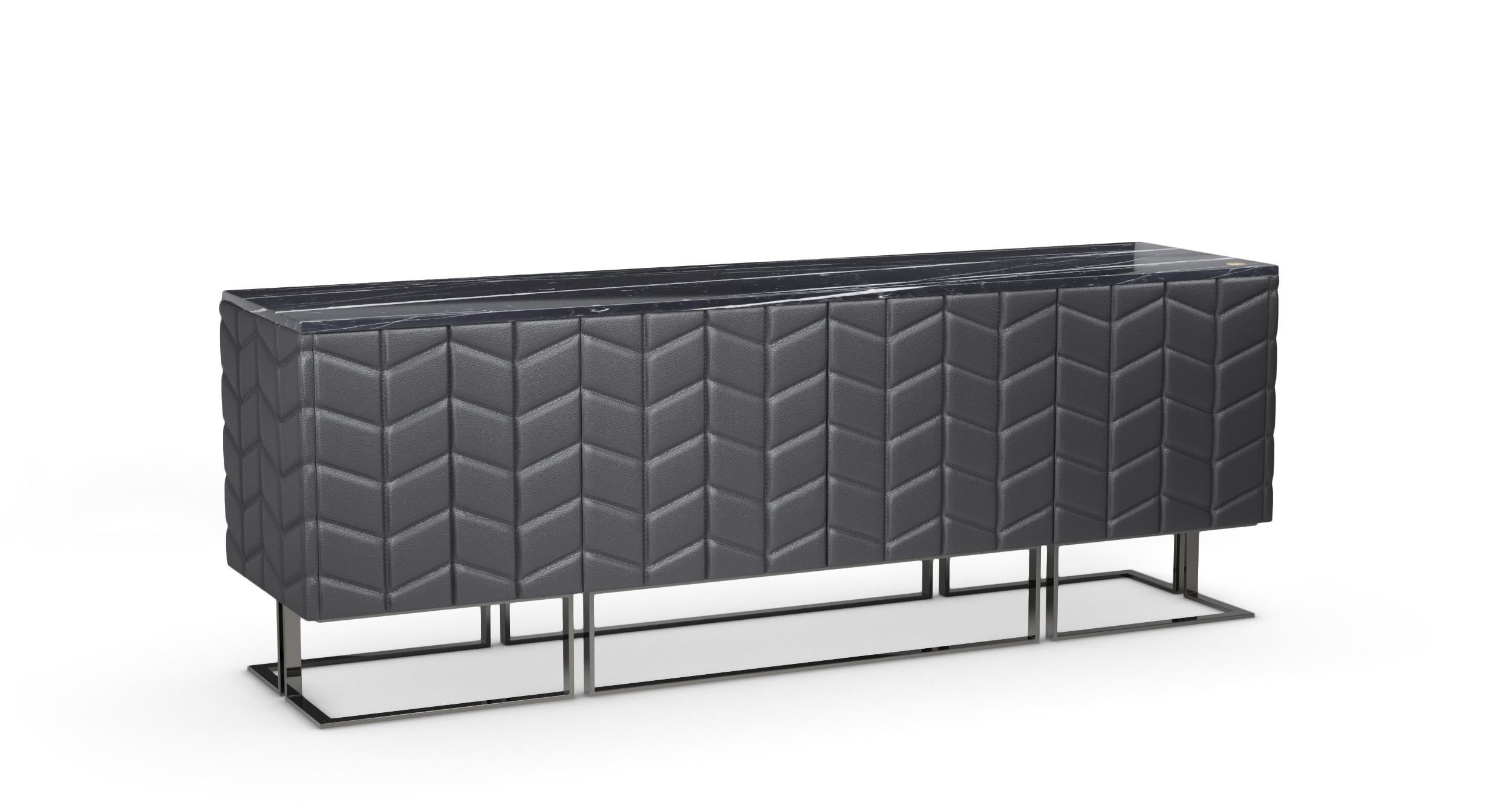 Modern Tiyo Contemporary Sideboard in Black Leather and Alcantara by Mansi London For Sale