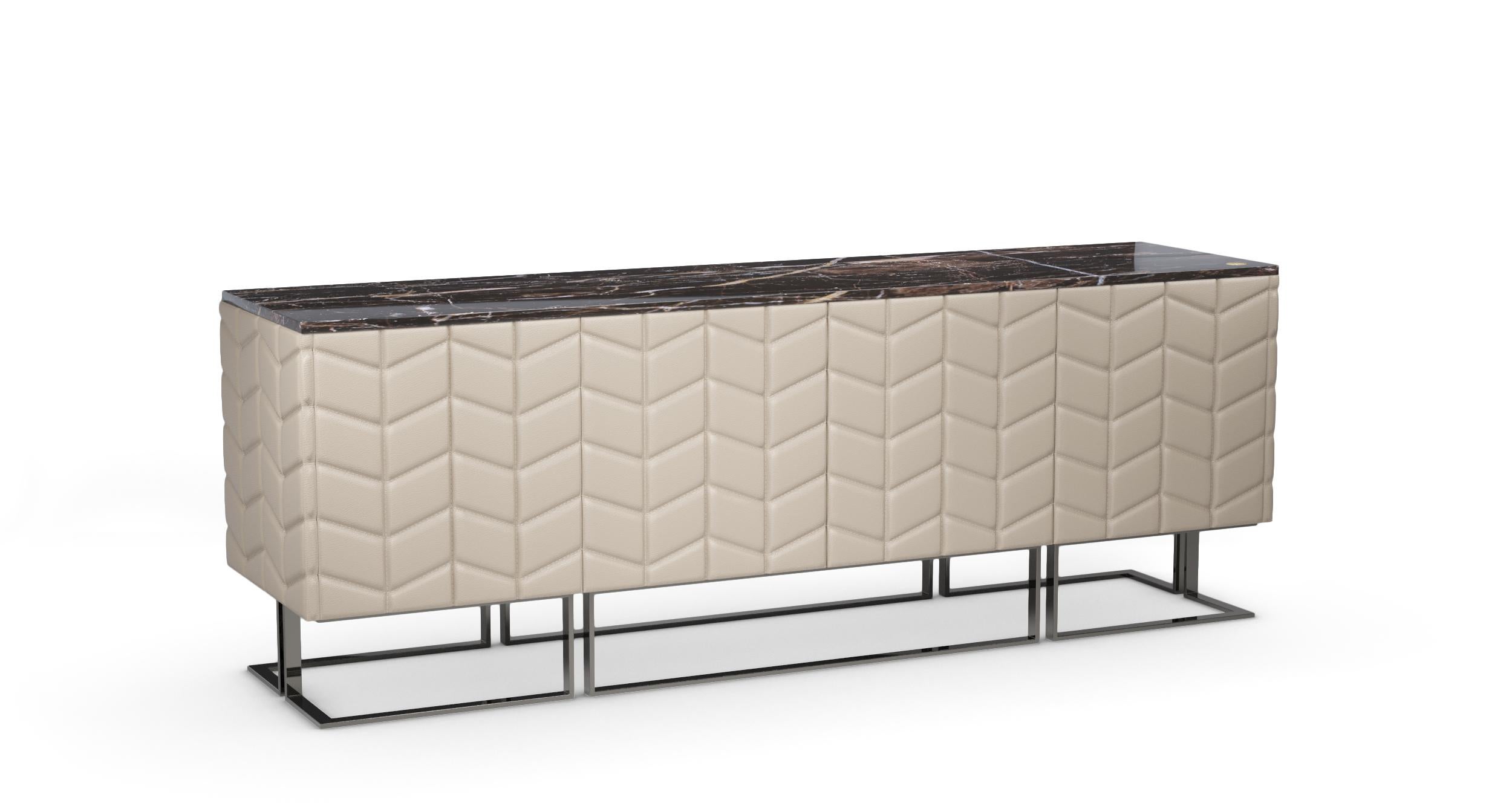 Hand-Crafted Tiyo Contemporary Sideboard in Black Leather and Alcantara by Mansi London For Sale