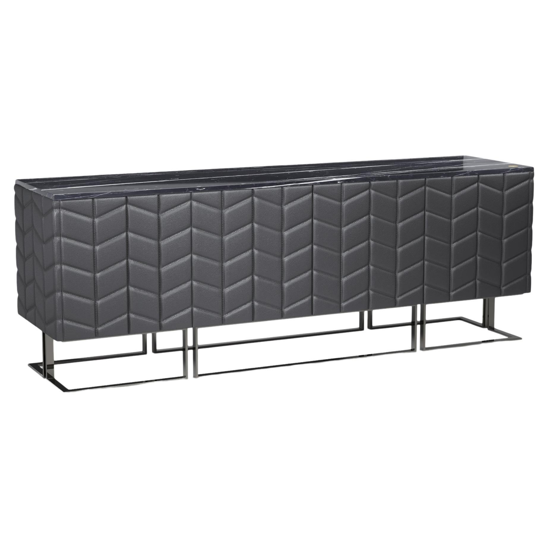 Tiyo Contemporary Sideboard in Black Leather and Alcantara by Mansi London For Sale