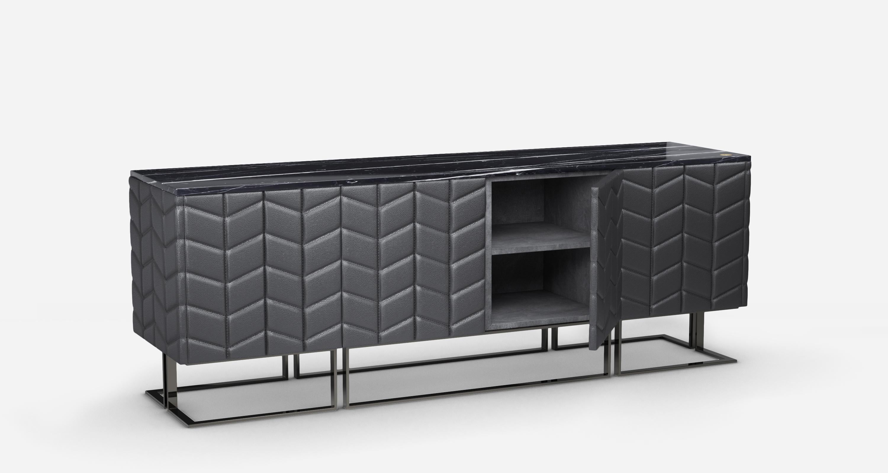 Polish Tiyo Contemporary Sideboard in Leather and Alcantara by Mansi London For Sale