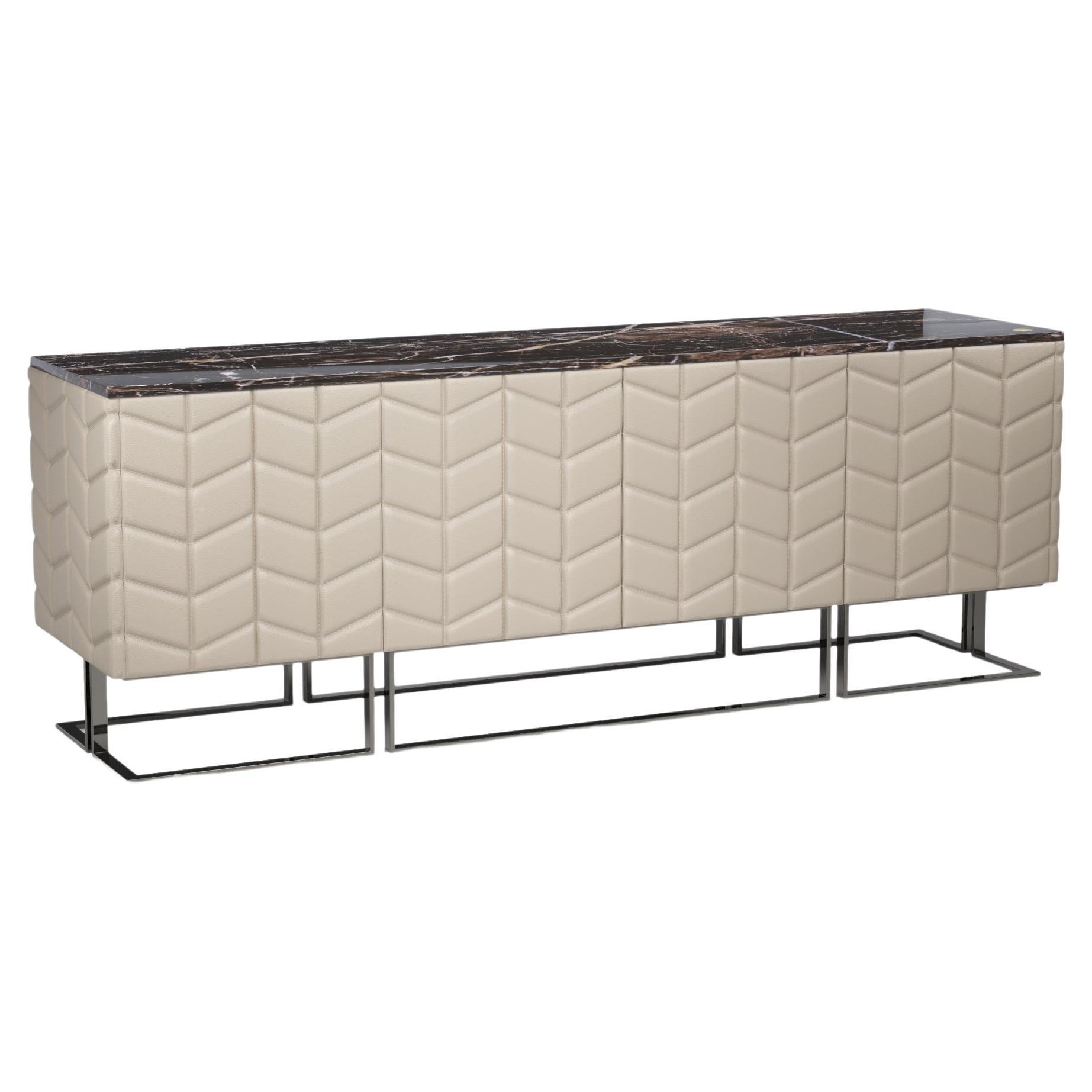 Tiyo Contemporary Sideboard in Leather and Alcantara by Mansi London For Sale