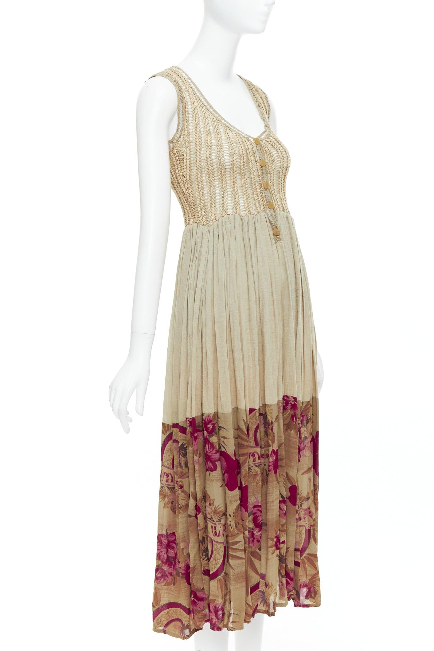 Beige TIZIANA NIRONI LOU LES ChoSES Robe midi vintage à fleurs olives IT40 S en vente