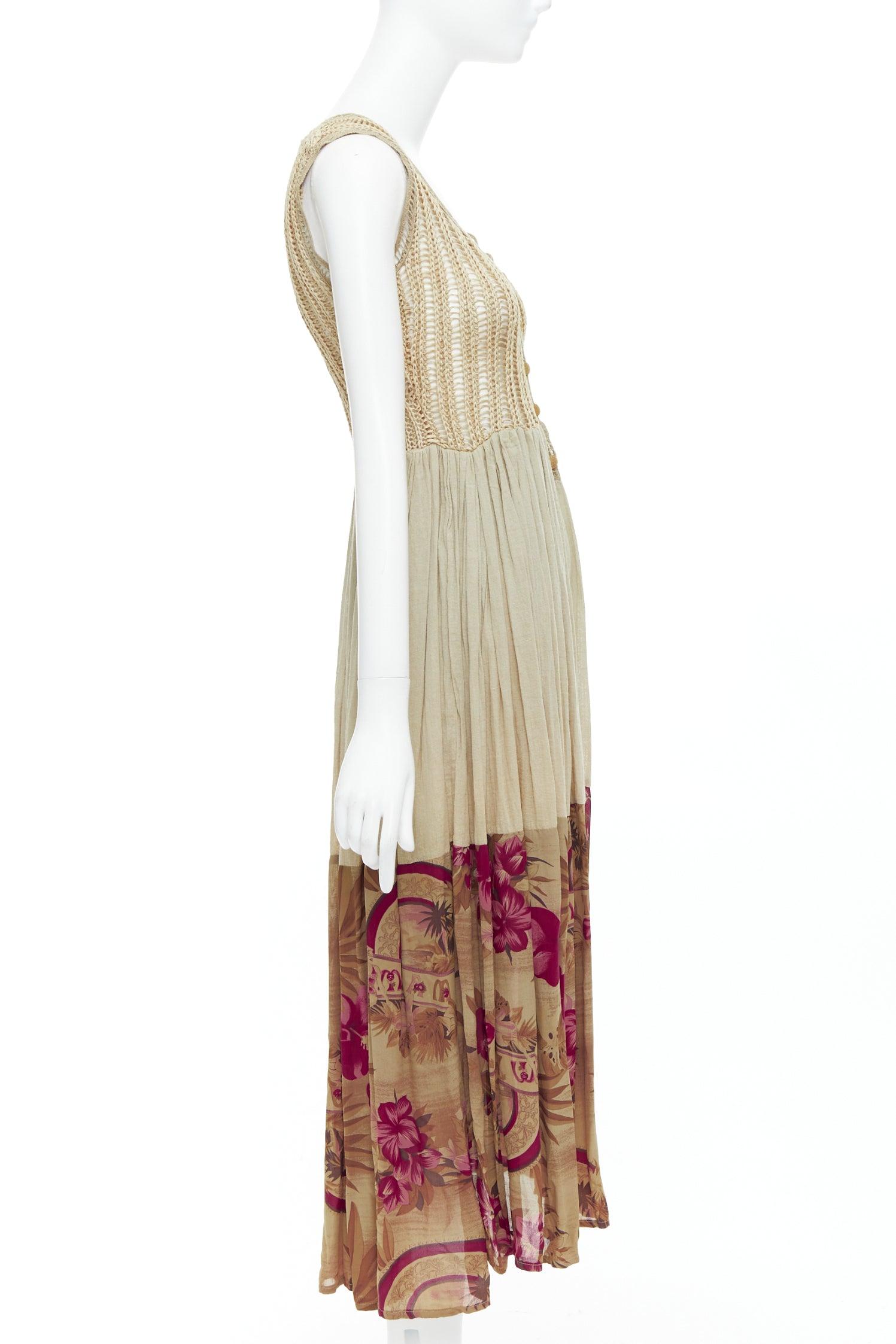 TIZIANA NIRONI LOU LES ChoSES Robe midi vintage à fleurs olives IT40 S Neuf - En vente à Hong Kong, NT