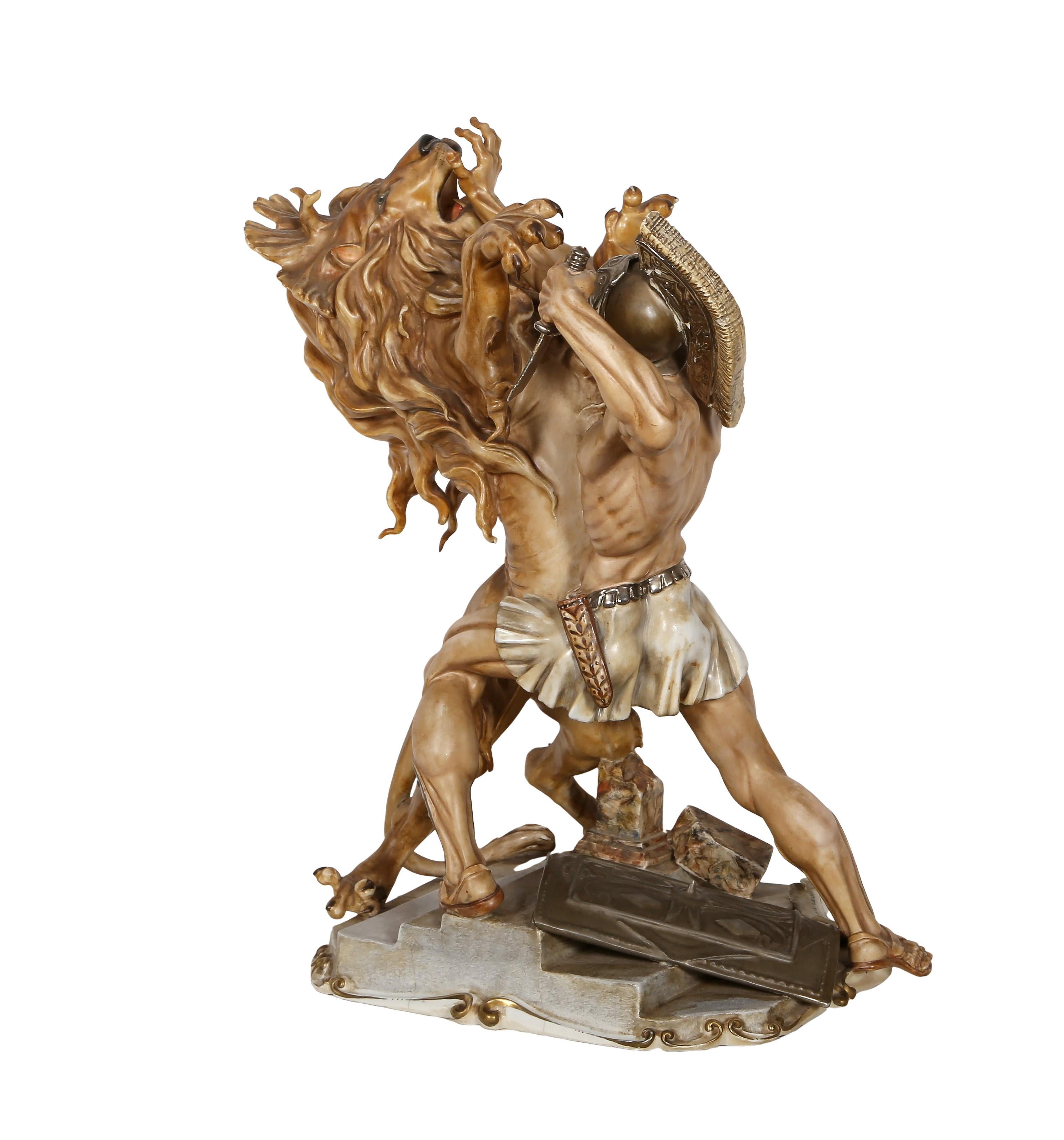 Spartico E Il Leone, sculpture en porcelaine Art nouveau de Tiziano Galli en vente 8