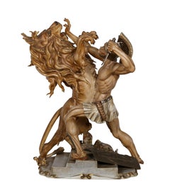 Spartico E Il Leone, sculpture en porcelaine Art nouveau de Tiziano Galli
