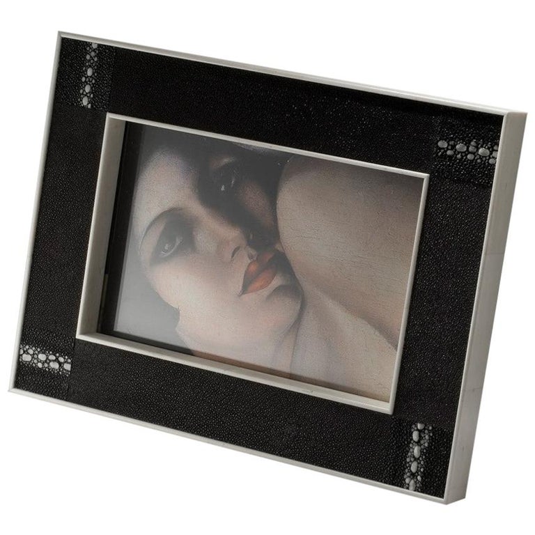Tiziano Art Deco Style Black Shagreen and Bone Picture Frame by Giordano Viganò