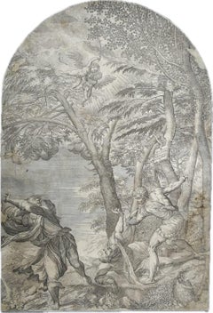 Renaissance original engraving by Martino.  Rota after Titian’s lost altar. XVIc