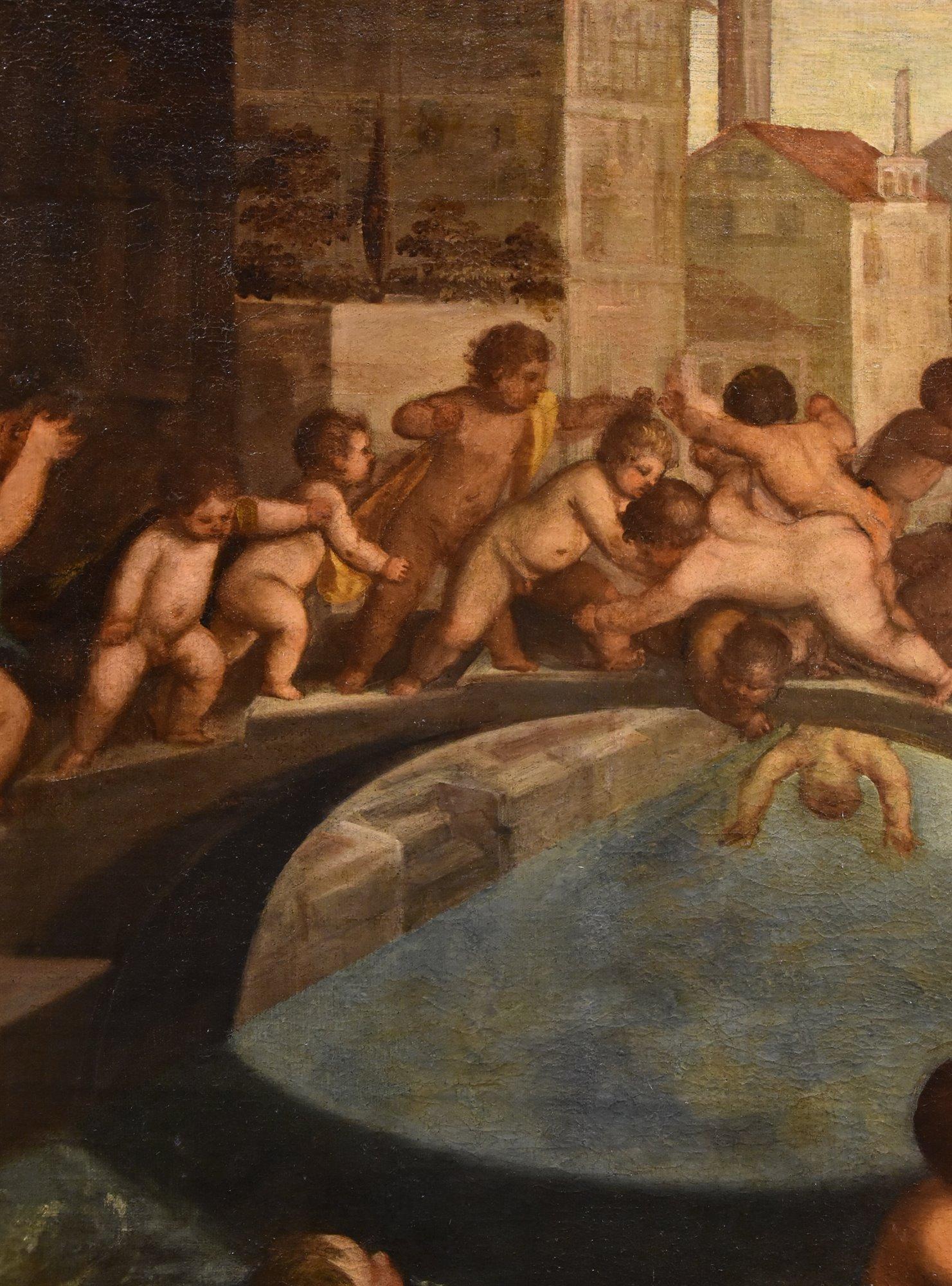 Putti Fighting Venice Tiziano 16th Century Paint Oil on canvas Old master Italy - Old Masters Painting by Tiziano Vecellio (1490 - 1576)