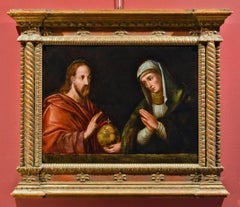 Salvator Mundi Madonna Tiziano 16/17e siècle Peinture de maître ancien Huile sur table  