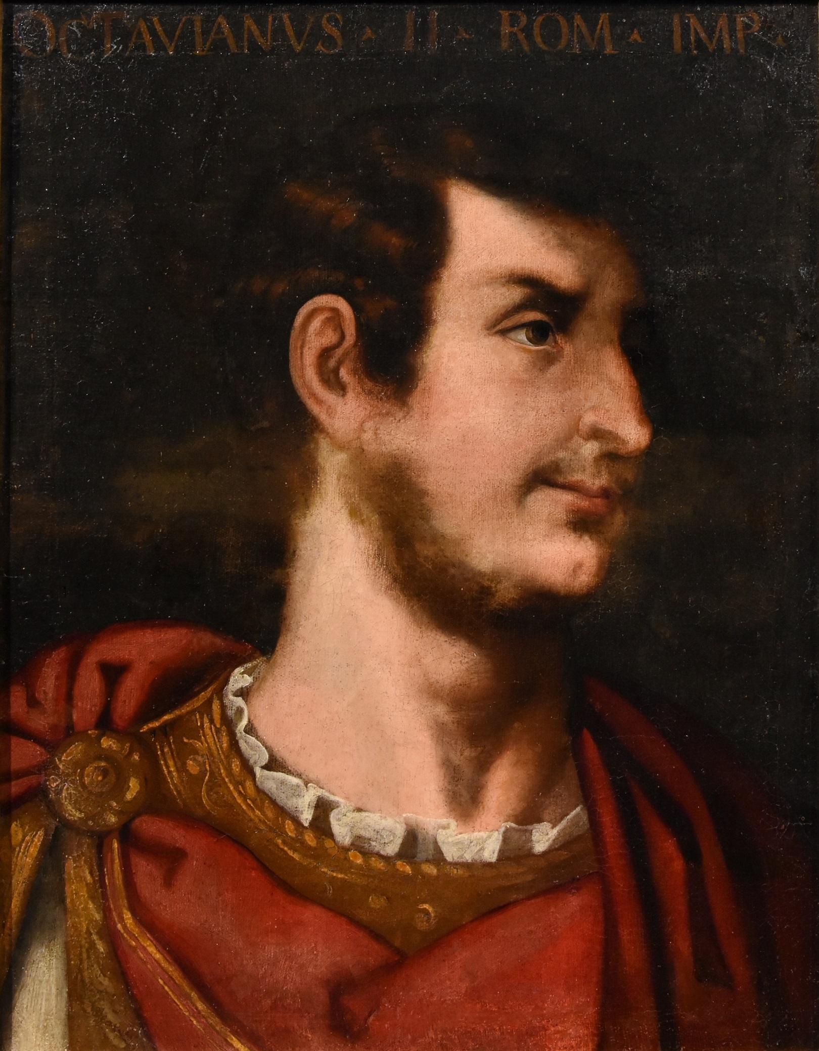 Emperors Caesar Octavian Tiziano Paint Oil on canvas Old master 17/18th Century - Old Masters Painting by Tiziano Vecellio (Pieve di Cadore 1490 - Venice 1576)