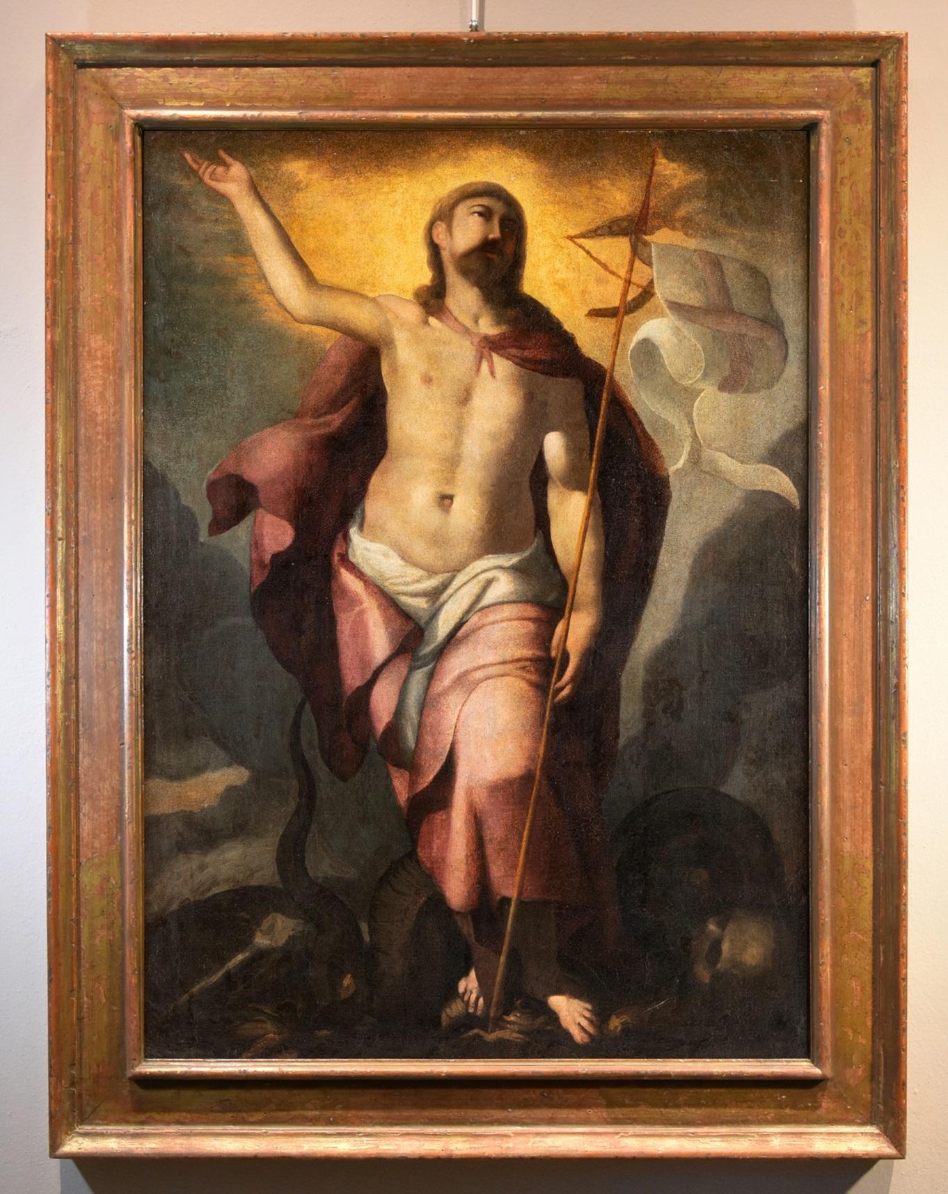 Tiziano Vecellio (Pieve di Cadore 1490 - Venice 1576) Portrait Painting – Resurrection Christus Tiziano 16/17. Jahrhundert Gemälde Öl auf Leinwand Alter Meister Italien