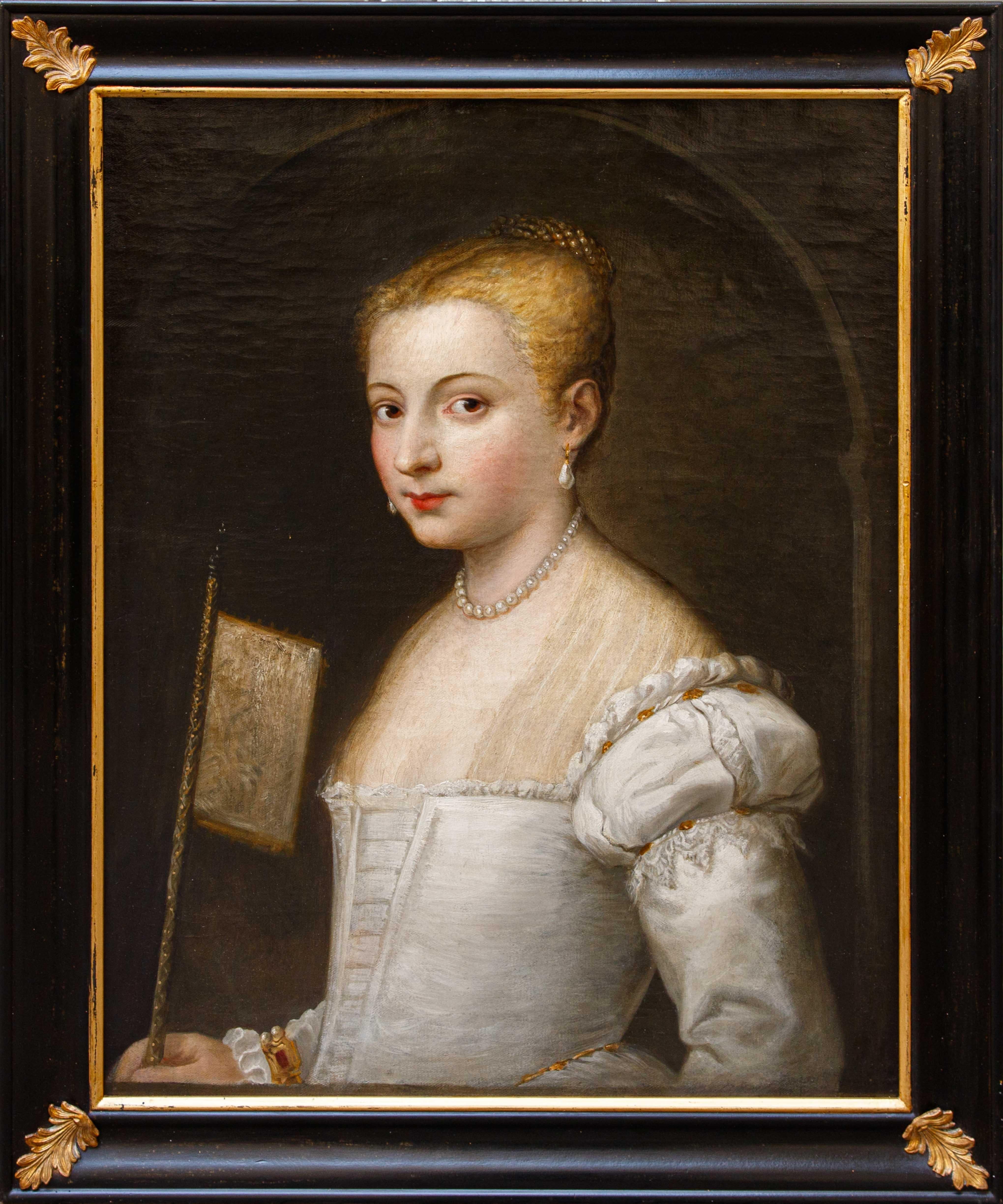 Scuola veneziana, XVIII secolo,  Ritratto di gentildonna con ventaglio