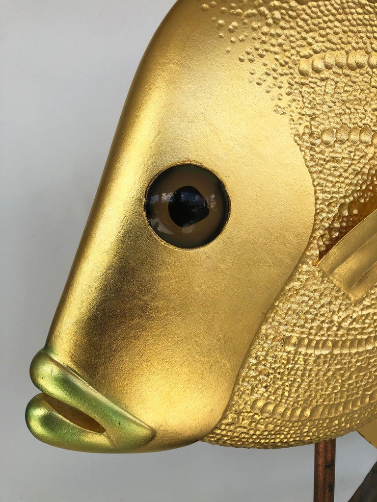 TJ McDermott 'Freeport, ME' Brass, Metal and Marble Fish Sculpture on