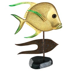 TJ McDermott 'Freeport, ME' Brass, Metal & Marble Fish Sculpture on Stand