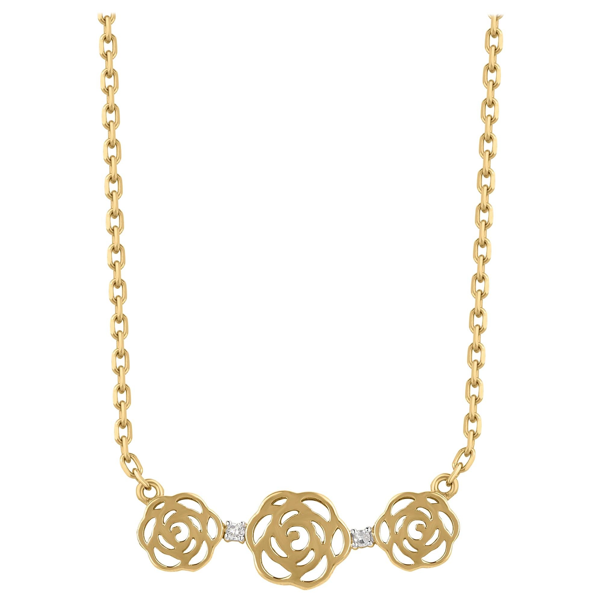 TJD 0.015 Carat Diamond 18Karat Yellow Gold Fashion Necklace with 18 inch Chain