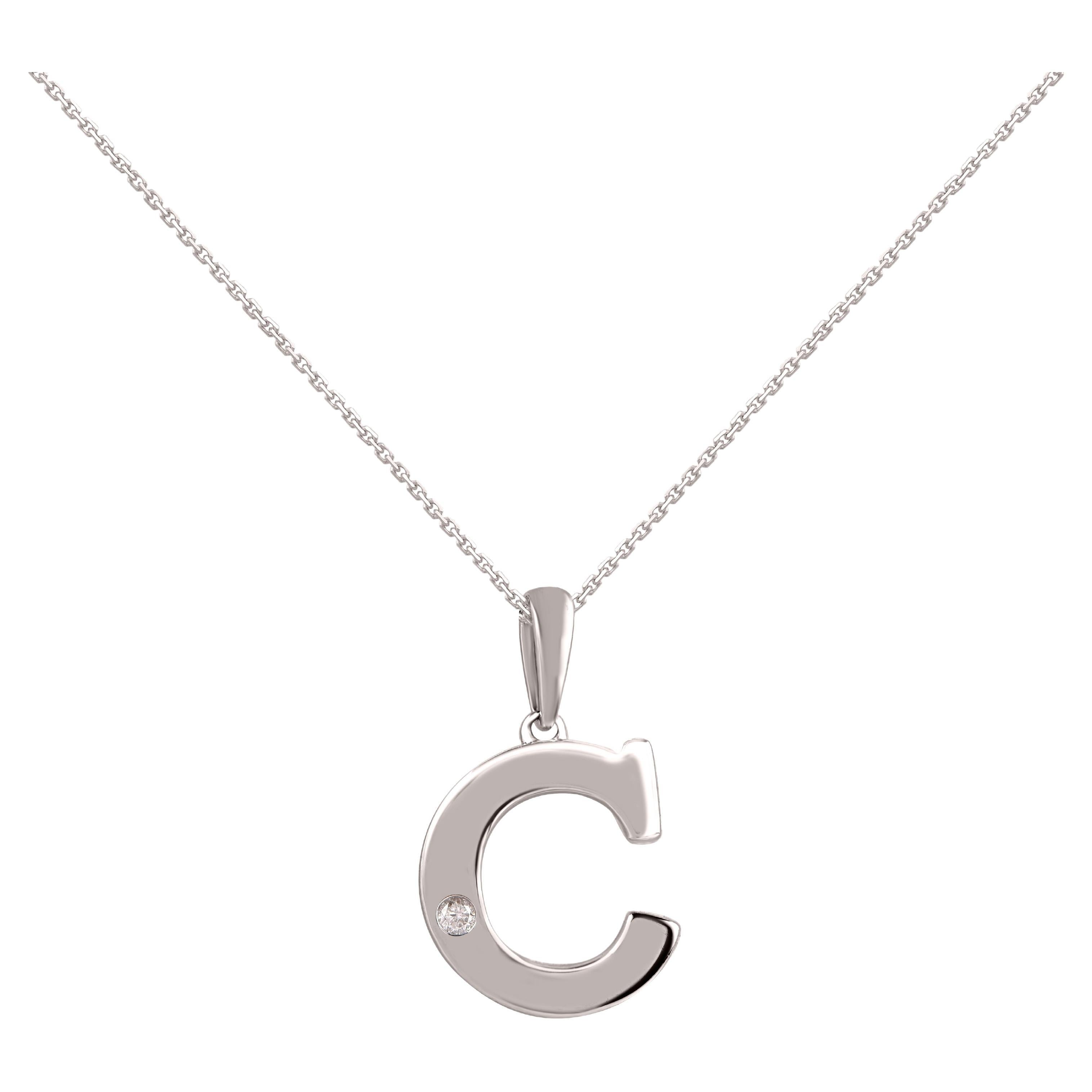 TJD 0,02 Carati Diamante Taglio Brillante Oro 14KT Ciondolo Lettera 
C
 Iniziale