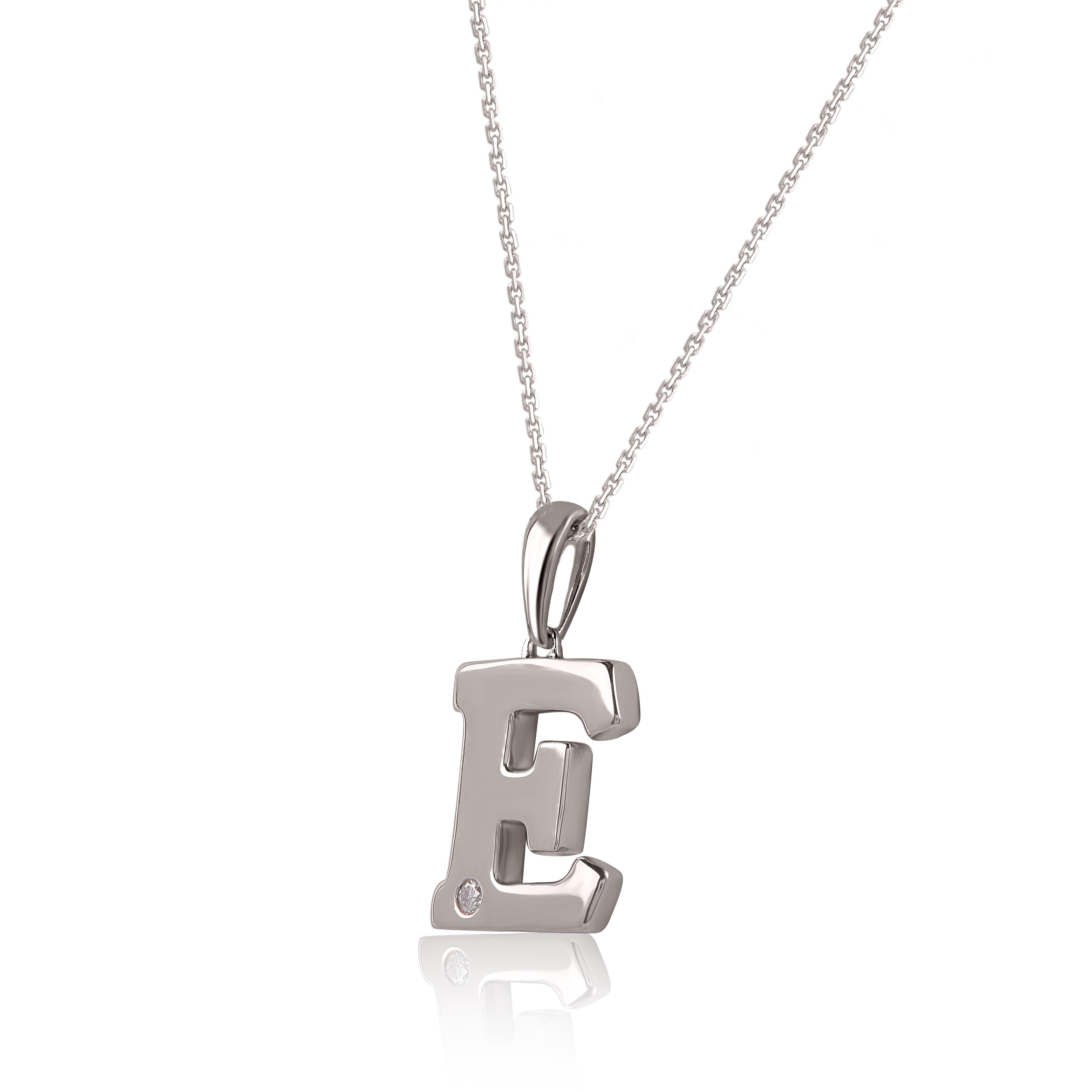 Diamond studded letter charm pendant is a piece of jewelry that is a favorite with everyone. Made by skillful craftsmen in 14KT white gold and Studded with 1 round shaped natural brilliant cut white diamonds in flush setting and shine in H-I Color