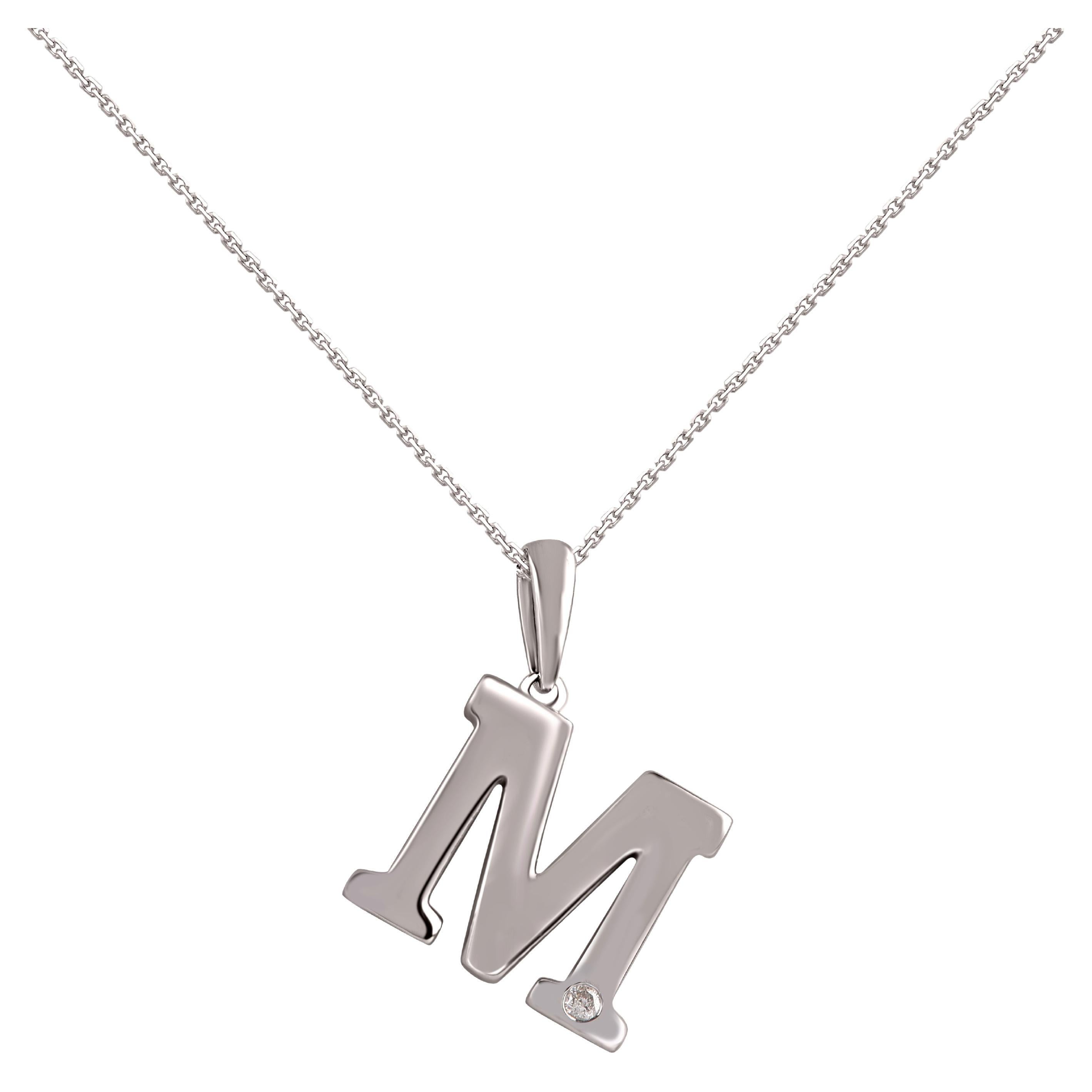 TJD 0.02 Carat Brilliant Cut Diamond 14KT Gold 
 M 
 Letter Initial Pendentif