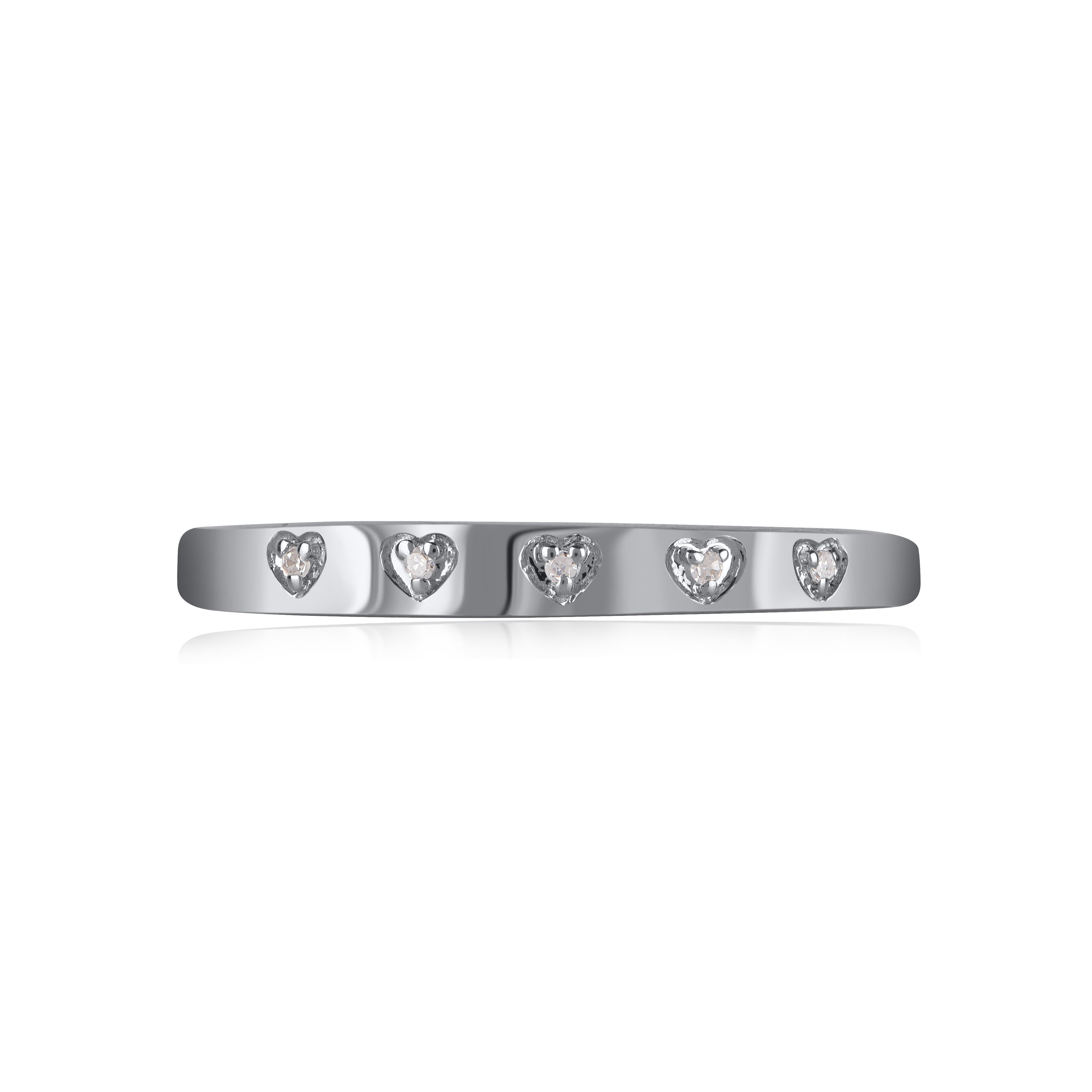 Bring charm to your look with this diamond wedding band Ring. This ring is beautifully crafted in 14 Karat white gold and embedded with 5 natural single cut diamonds in pave setting. Total diamond weight is 0.02 carat. The diamonds are graded as H-I