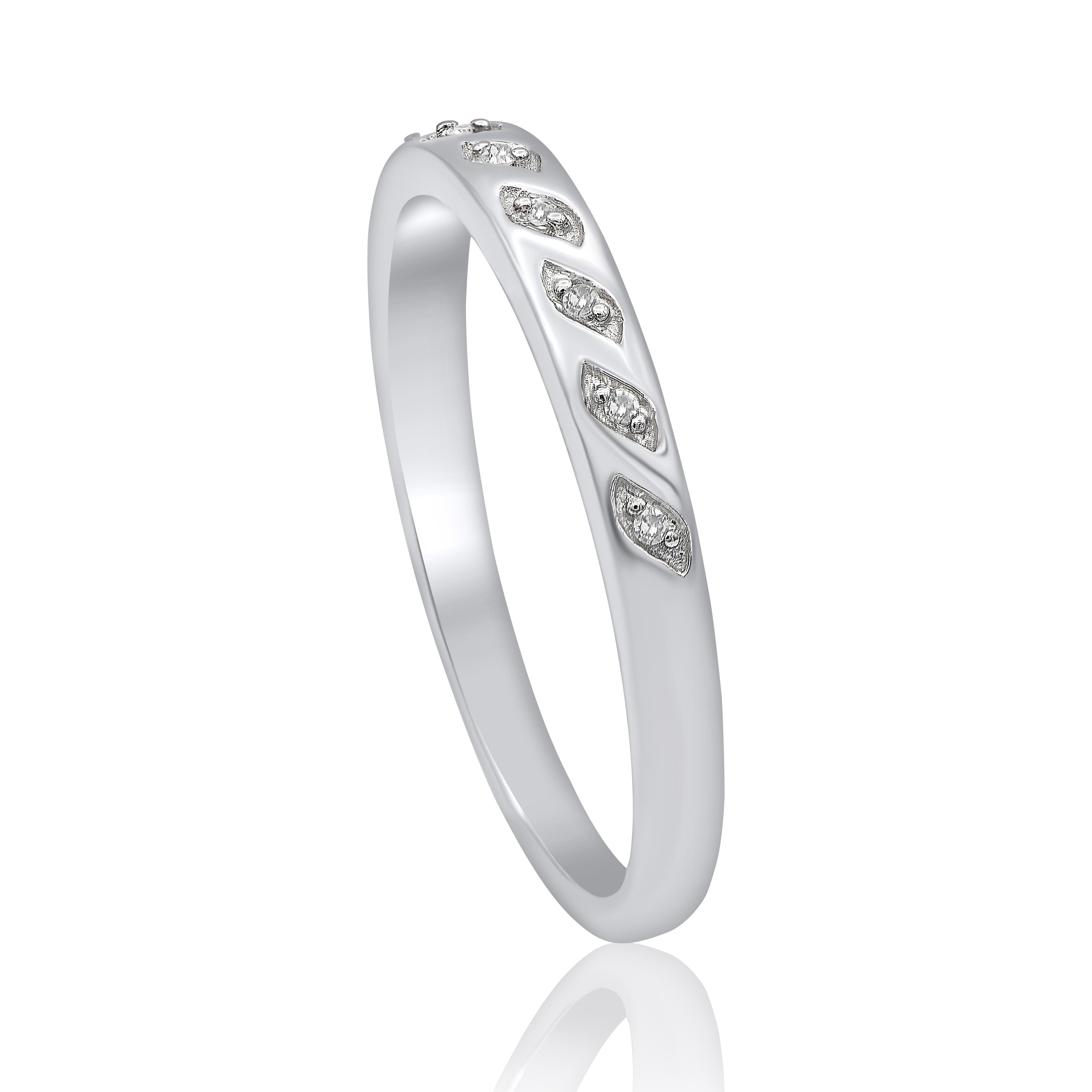 Contemporary TJD 0.02 Carat Natural Round Diamond 14 Karat White Gold Wedding Band Ring For Sale