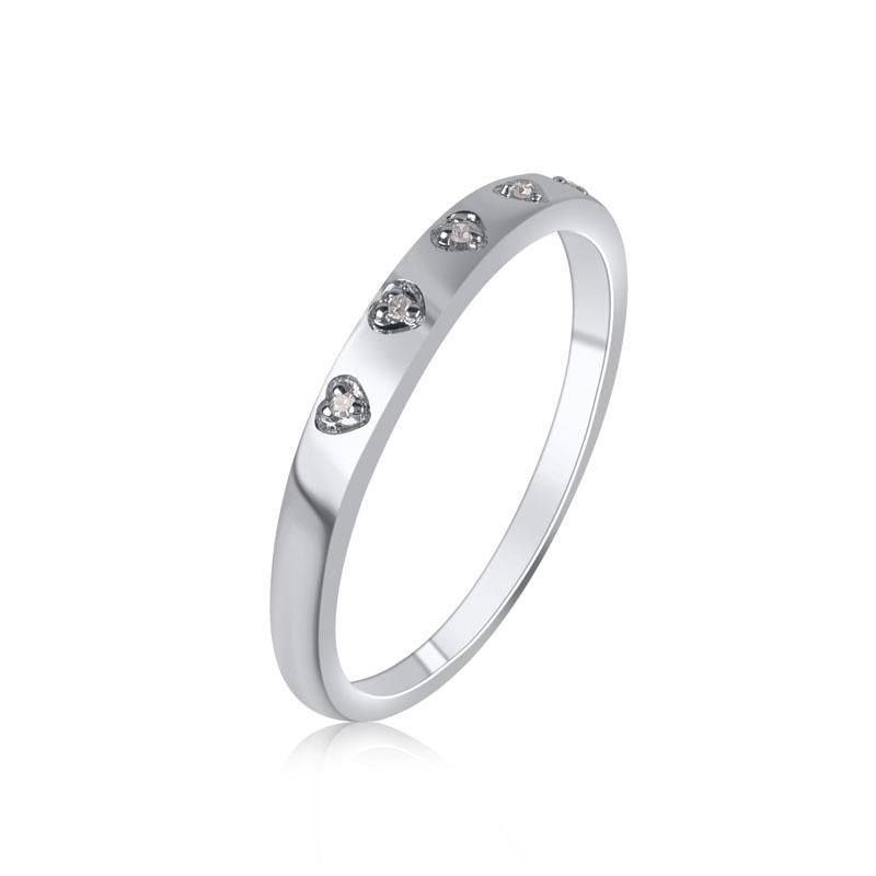 Contemporary TJD 0.02 Carat Natural Round Diamond 14 Karat White Gold Wedding Band Ring For Sale