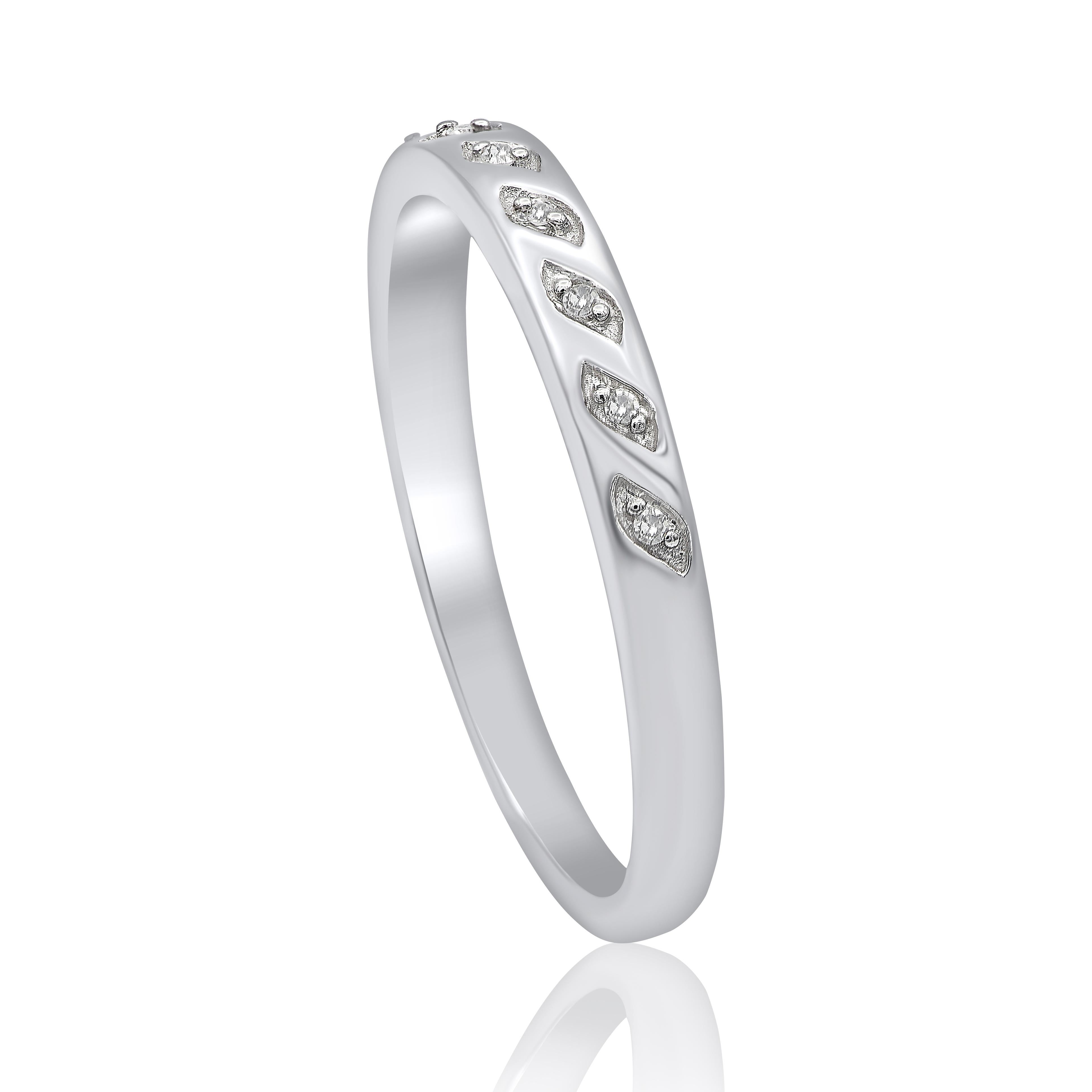 Contemporain Alliance en or blanc 14 carats avec diamants ronds naturels de 0,02 carat TJD en vente
