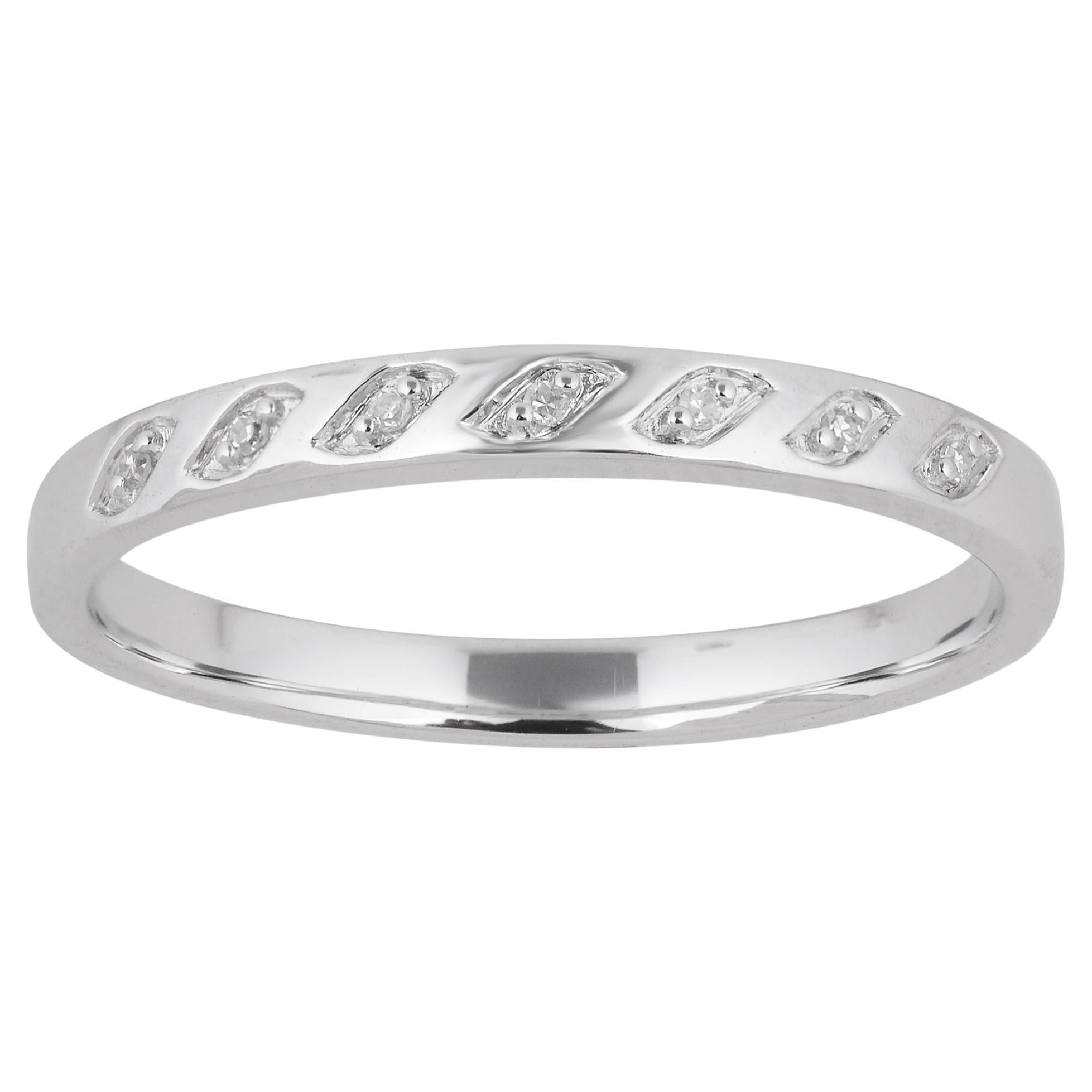 TJD 0.02 Carat Natural Round Diamond 14 Karat White Gold Wedding Band Ring