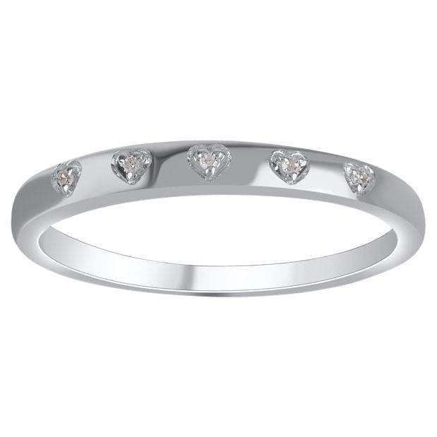 TJD 0.02 Carat Natural Round Diamond 14 Karat White Gold Wedding Band Ring For Sale