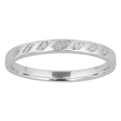 TJD 0.02 Carat Natural Round Diamond 14 Karat White Gold Wedding Band Ring