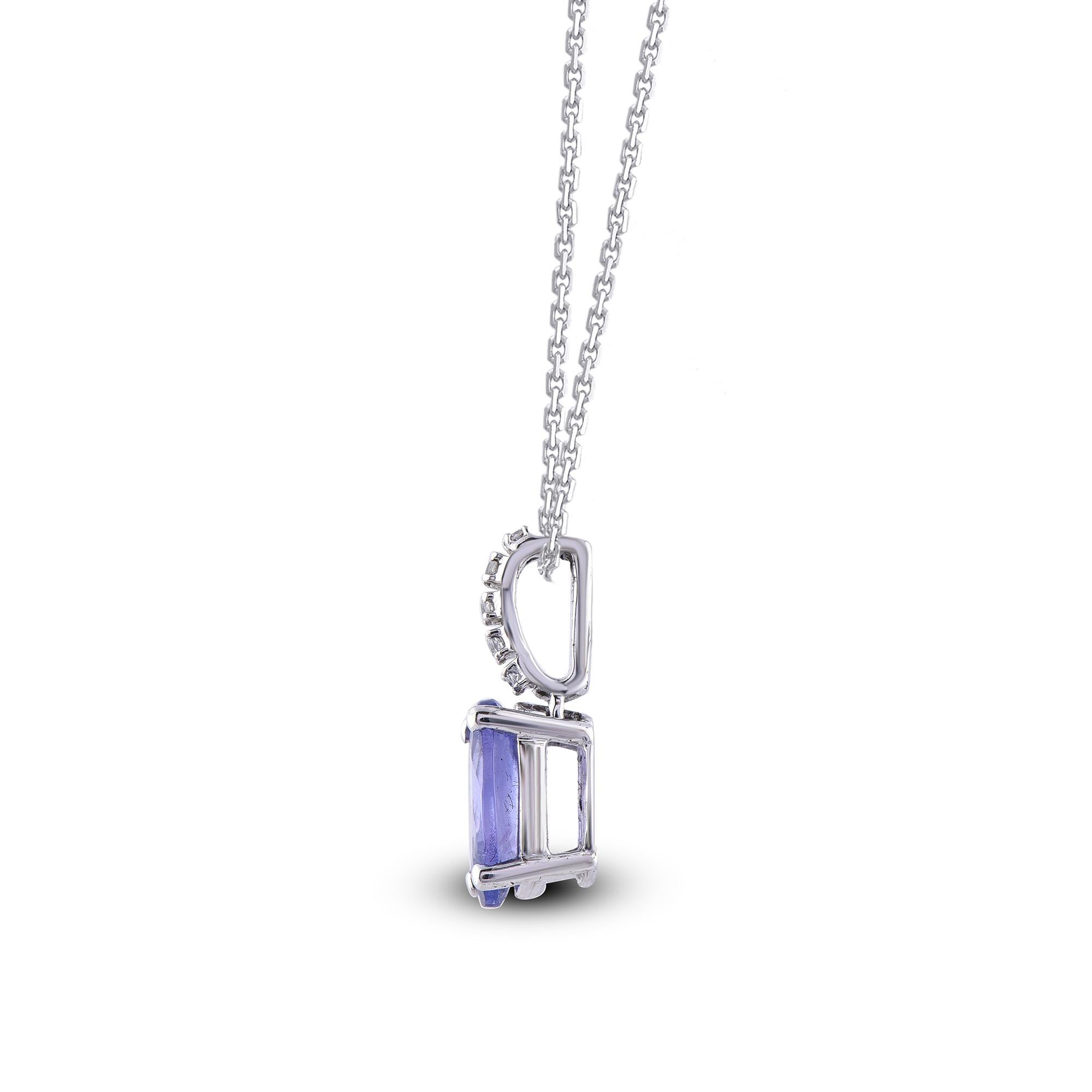 Art Déco TJD 0,02 Carati Rotondi e 7 X 5MM Nat Ovale Tanzanite Ciondolo in Oro Bianco 14K con Diamanti in vendita