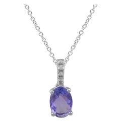 TJD 0,02 Karat runder & 7 X 5MM Nat ovaler Tansanit 14K Weißgold Diamant-Anhänger