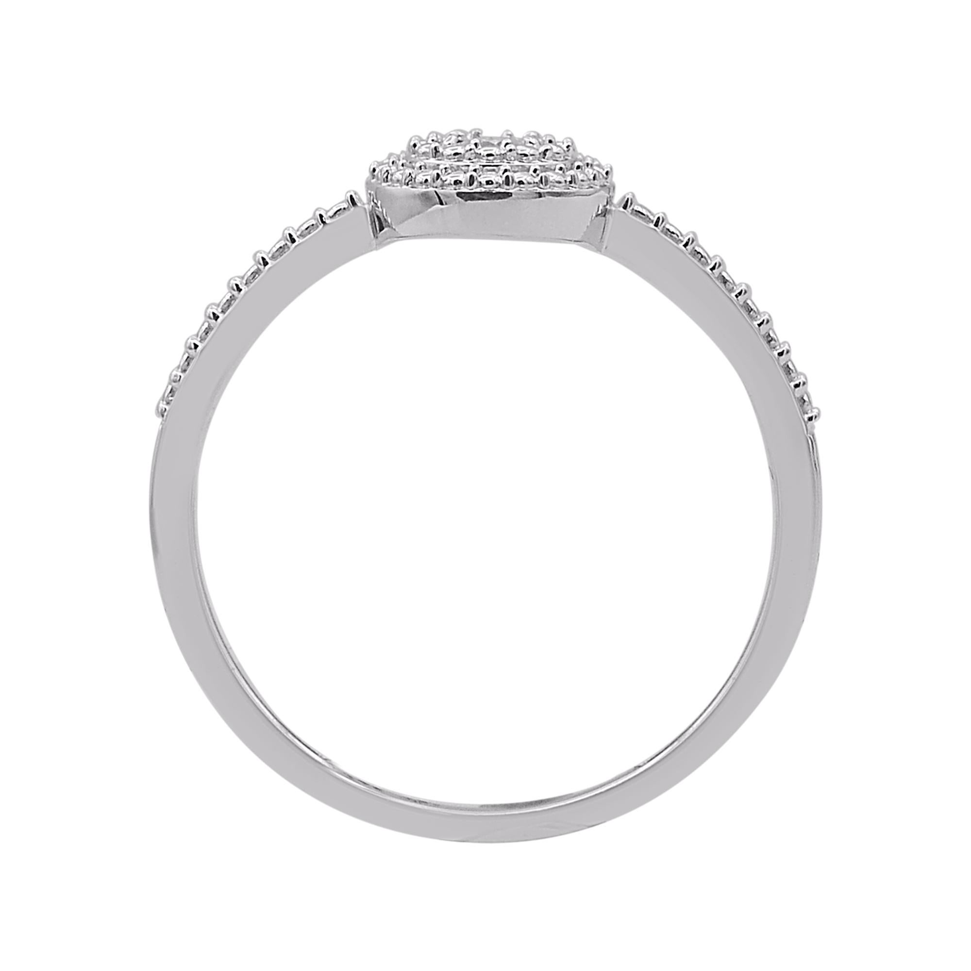 TJD Anillo de compromiso de oro blanco de 14 quilates con diamante redondo natural de 0,025 quilates Contemporáneo en venta