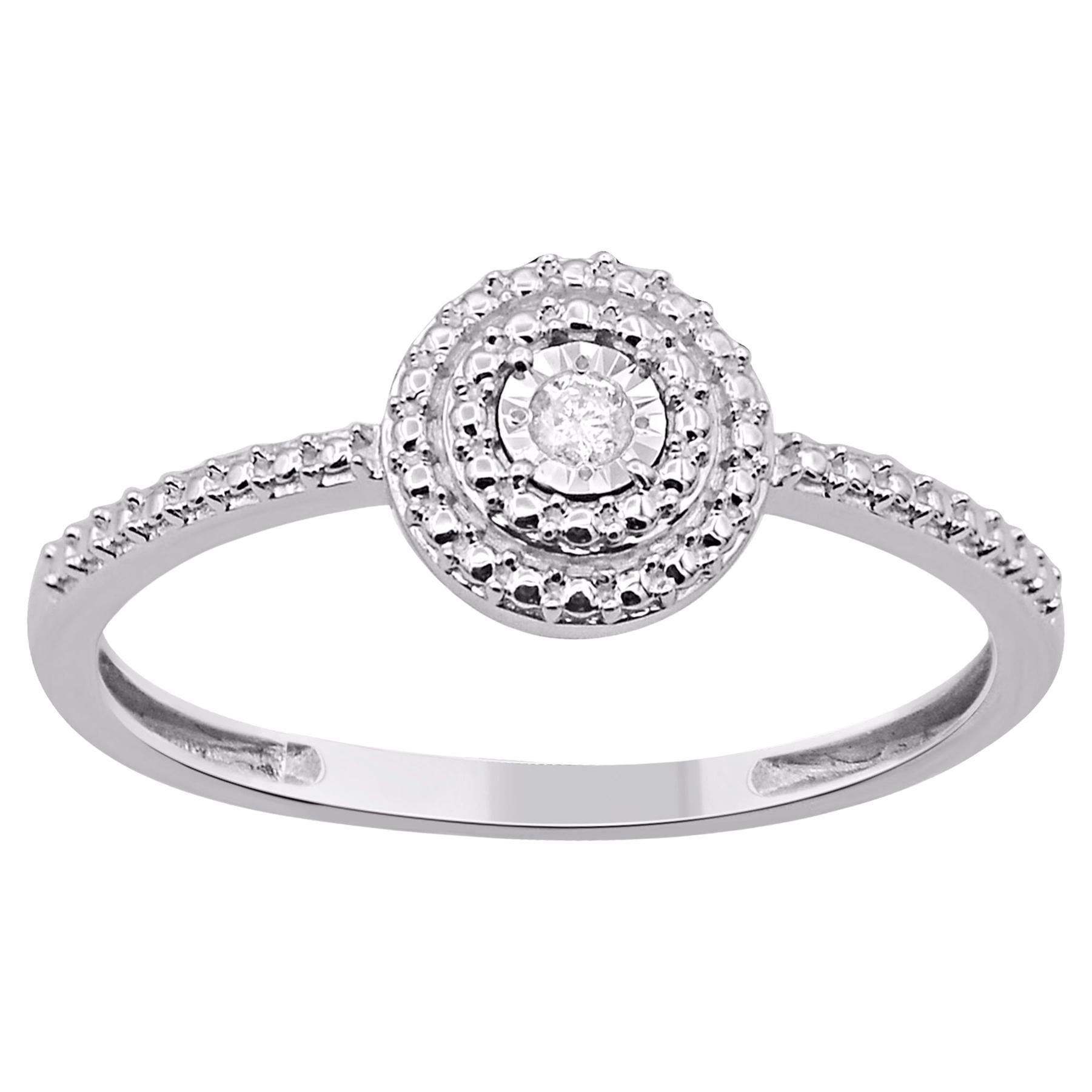 TJD 0.025 Carat Natural Round Diamond 14 Karat White Gold Engagement Ring
