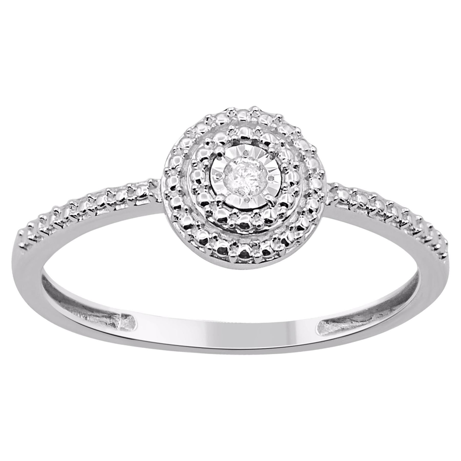 TJD Anillo de compromiso de oro blanco de 14 quilates con diamante redondo natural de 0,025 quilates en venta