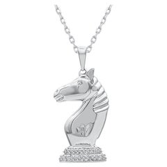 TJD 0.03 Carat Natural Diamond 14 Karat White Gold Chess Knight Pendant Necklace TJD 0.03 Carat Natural Diamond 14 Karat White Gold Chess Knight Pendant Necklace