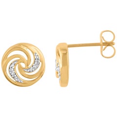 TJD 0,03 Karat runder Diamant 14 Karat Gelbgold Designer Spiral-Ohrstecker