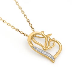 TJD 0.03 Carat Round Diamond 14 Karat Yellow Gold Unicorn Heart Pendant Necklace