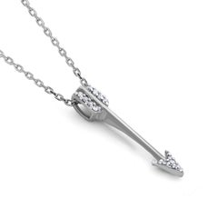TJD 0.04 Carat Natural Diamond 14 Karat White Gold Arrow Pendant Necklace